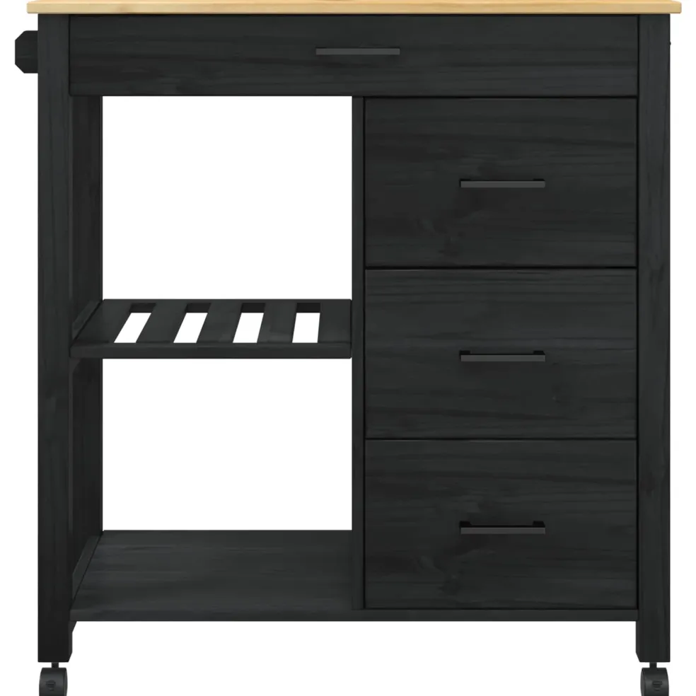 vidaXL Keuken Trolley MONZA Zwart 84 x 40 x 88,5 cm Massief Vurenhout