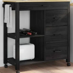 vidaXL Keuken Trolley MONZA Zwart 84 x 40 x 88,5 cm Massief Vurenhout