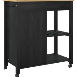 vidaXL Keuken Trolley MONZA Zwart 84 x 40 x 88,5 cm Massief Vurenhout