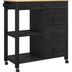 vidaXL Keuken Trolley MONZA Zwart 84 x 40 x 88,5 cm Massief Vurenhout