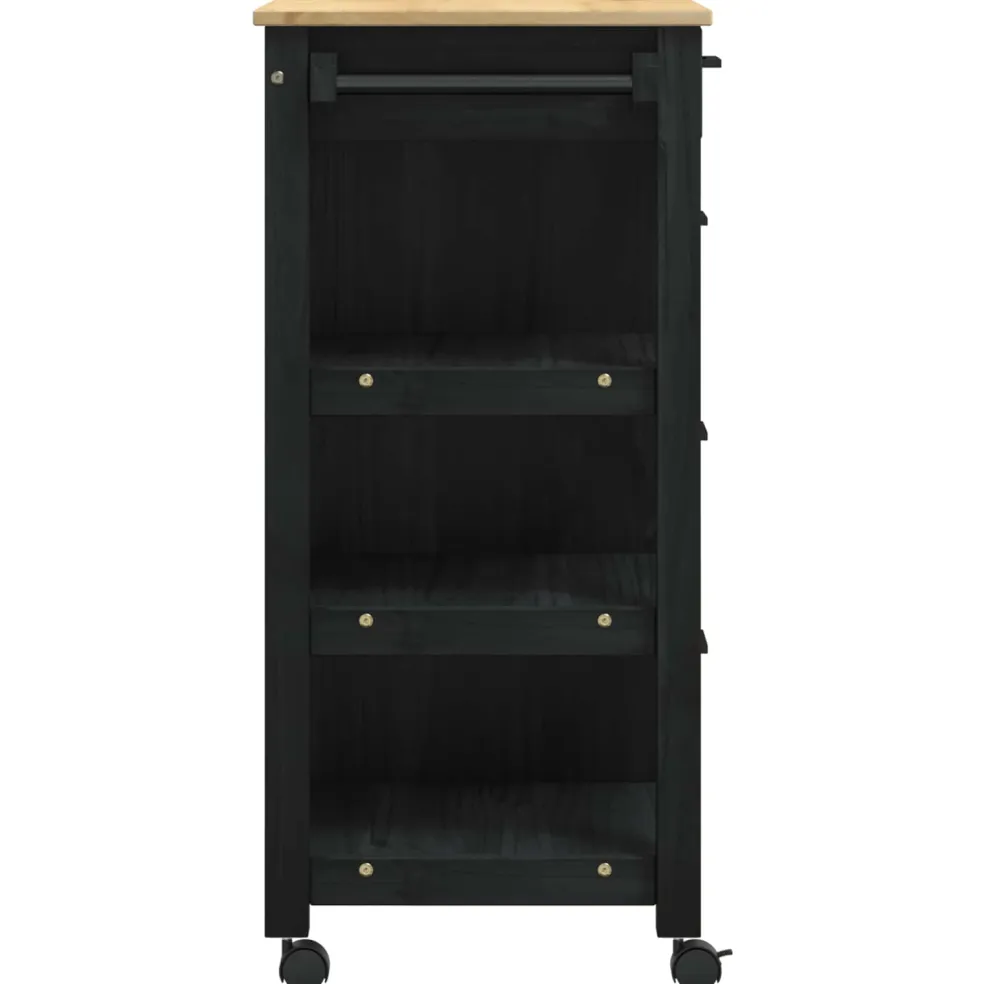 vidaXL Keuken Trolley MONZA Zwart 84 x 40 x 88,5 cm Massief Vurenhout