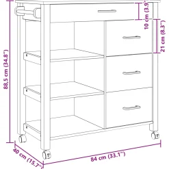 vidaXL Keuken Trolley MONZA Zwart 84 x 40 x 88,5 cm Massief Vurenhout
