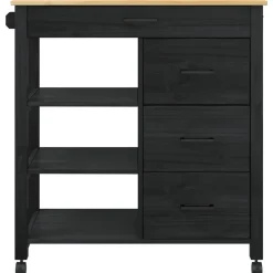 vidaXL Keuken Trolley MONZA Zwart 84 x 40 x 88,5 cm Massief Vurenhout