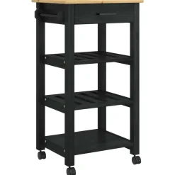 vidaXL Keuken Trolley MONZA Zwart 48 x 40 x 88,5 cm Massief Vurenhout