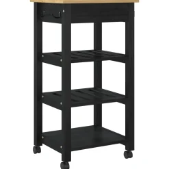 vidaXL Keuken Trolley MONZA Zwart 48 x 40 x 88,5 cm Massief Vurenhout