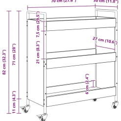 vidaXL Keuken Trolley Oudhout 70 x 30 x 82 cm Bewerkt hout