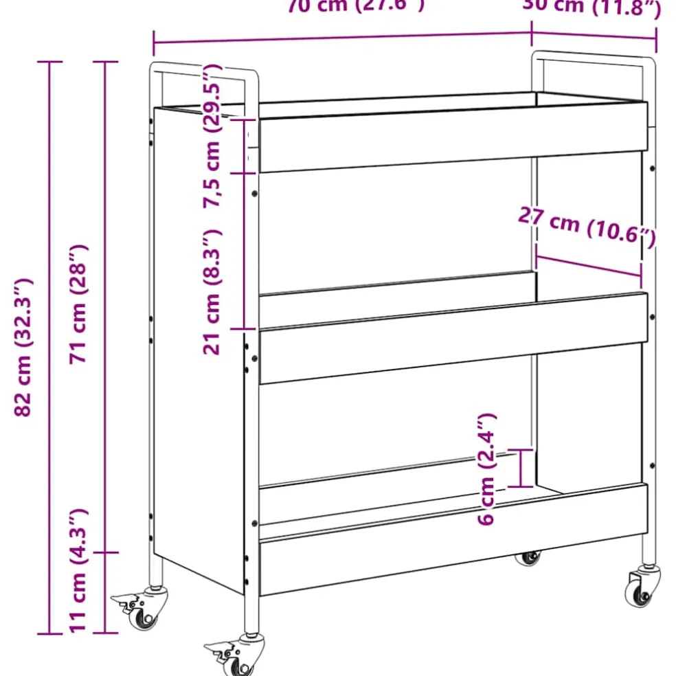 vidaXL Keuken Trolley Oudhout 70 x 30 x 82 cm Bewerkt hout