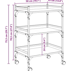 vidaXL Keuken Trolley Sonoma Eiken 50 x 35 x 75,5 cm Bewerkt hout