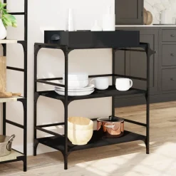 vidaXL Keukentrolley 81,5x41x92,5 cm bewerkt hout zwart