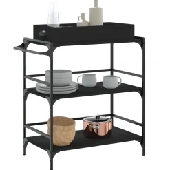 vidaXL Keukentrolley 81,5x41x92,5 cm bewerkt hout zwart