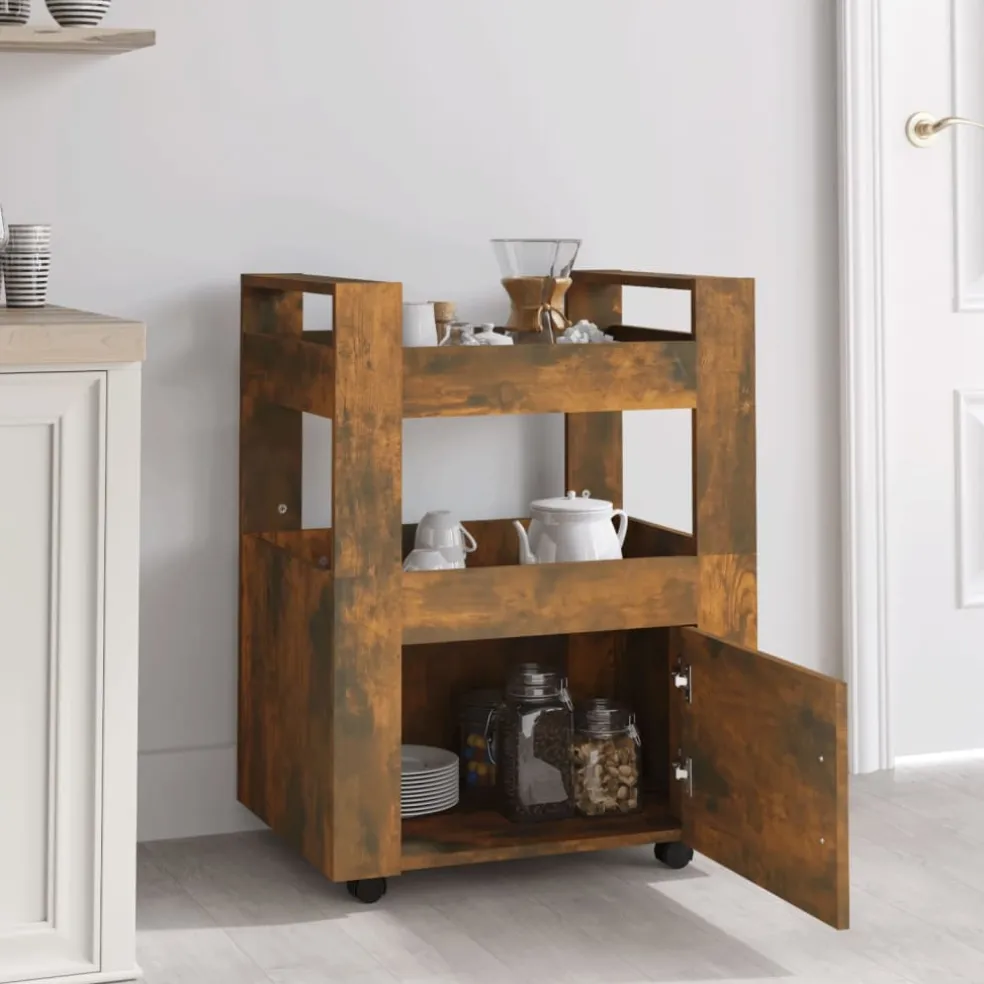 vidaXL Keukentrolley 60x45x80 cm bewerkt hout gerookt eikenkleurig