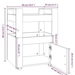 vidaXL Keukentrolley 60x45x80 cm bewerkt hout gerookt eikenkleurig
