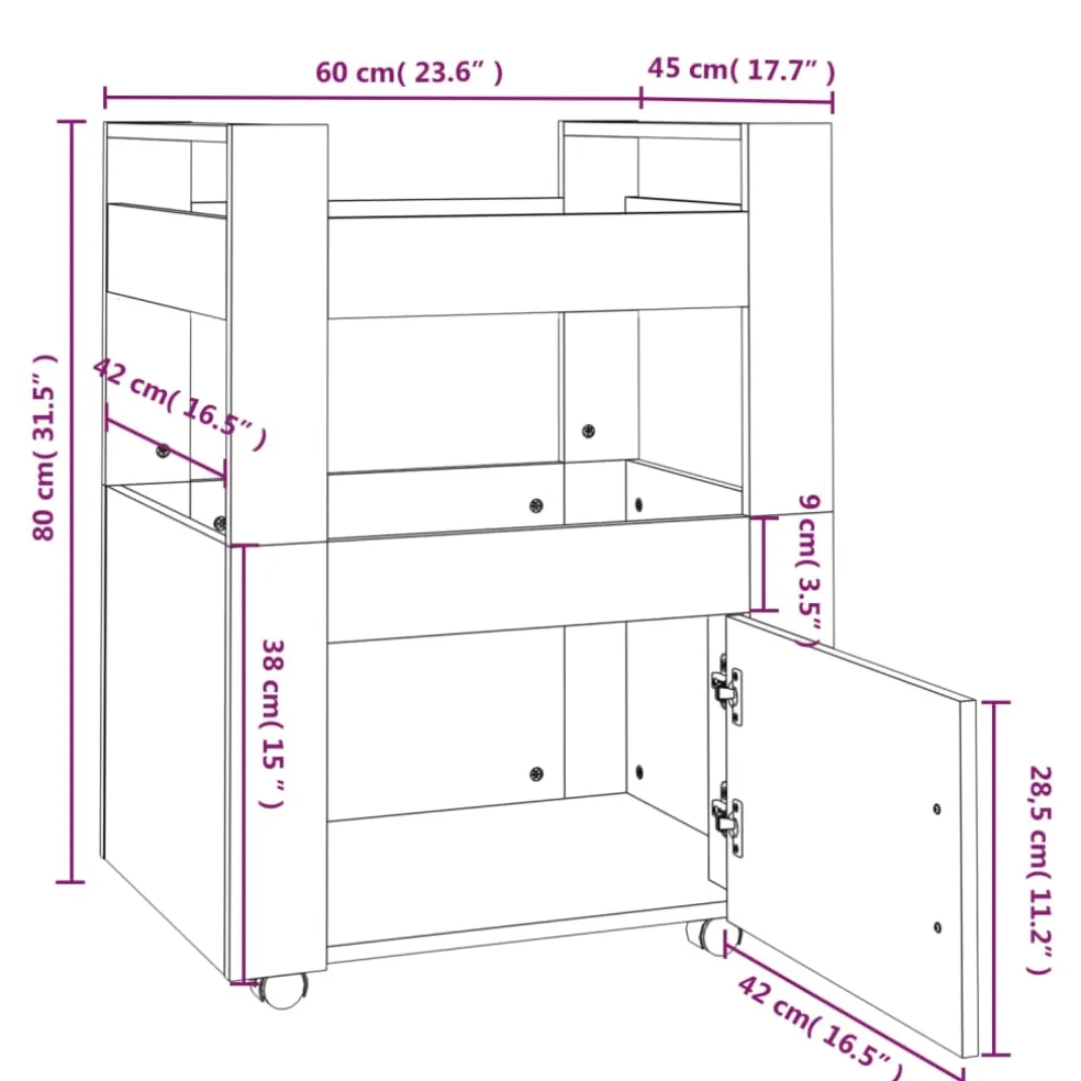 vidaXL Keukentrolley 60x45x80 cm bewerkt hout gerookt eikenkleurig