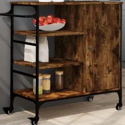 vidaXL Keukentrolley 87,5x38,5x84,5 cm bewerkt hout gerookt eikenkleur
