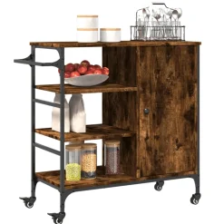 vidaXL Keukentrolley 87,5x38,5x84,5 cm bewerkt hout gerookt eikenkleur