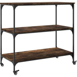 vidaXL Keukentrolley 102x50x95 cm bewerkt hout gerookt eikenkleurig