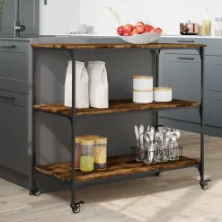 vidaXL Keukentrolley 102x50x95 cm bewerkt hout gerookt eikenkleurig