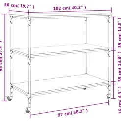 vidaXL Keukentrolley 102x50x95 cm bewerkt hout gerookt eikenkleurig