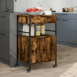 vidaXL Keukentrolley 56x43x89,5 cm bewerkt hout gerookt eikenkleurig