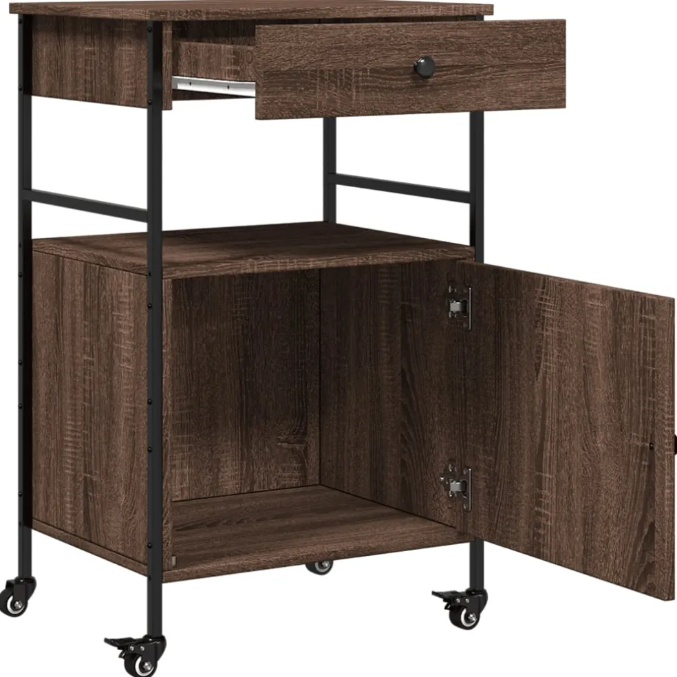 vidaXL Keukentrolley 56x43x89,5 cm bewerkt hout bruin eikenkleurig