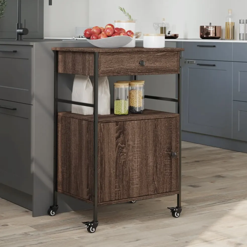 vidaXL Keukentrolley 56x43x89,5 cm bewerkt hout bruin eikenkleurig