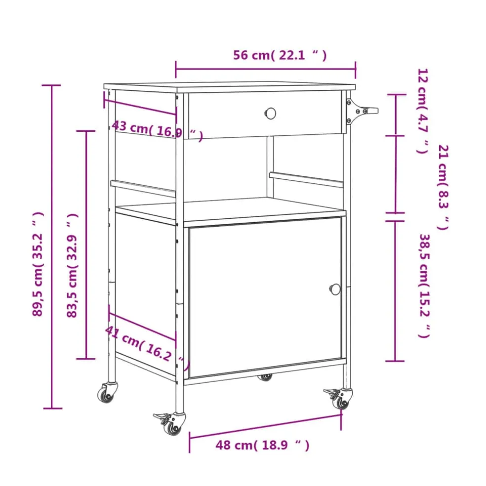 vidaXL Keukentrolley 56x43x89,5 cm bewerkt hout bruin eikenkleurig