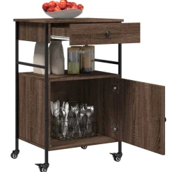 vidaXL Keukentrolley 56x43x89,5 cm bewerkt hout bruin eikenkleurig