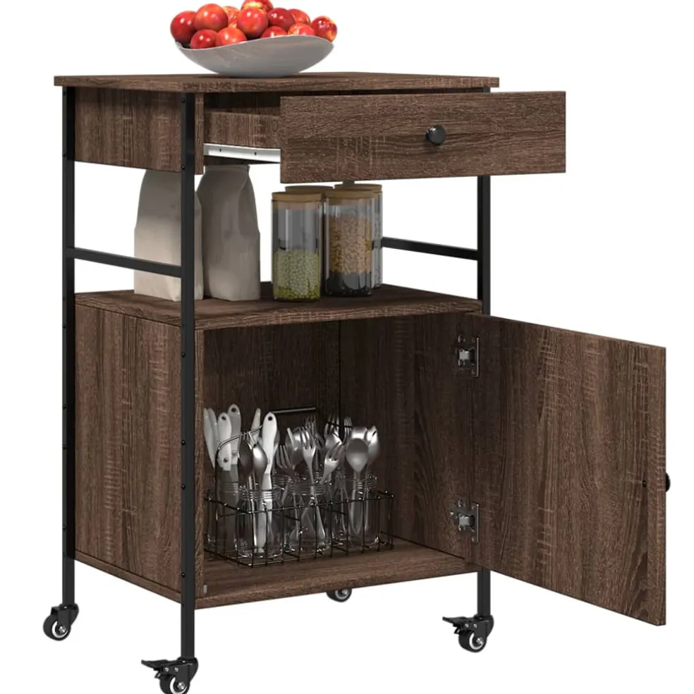 vidaXL Keukentrolley 56x43x89,5 cm bewerkt hout bruin eikenkleurig