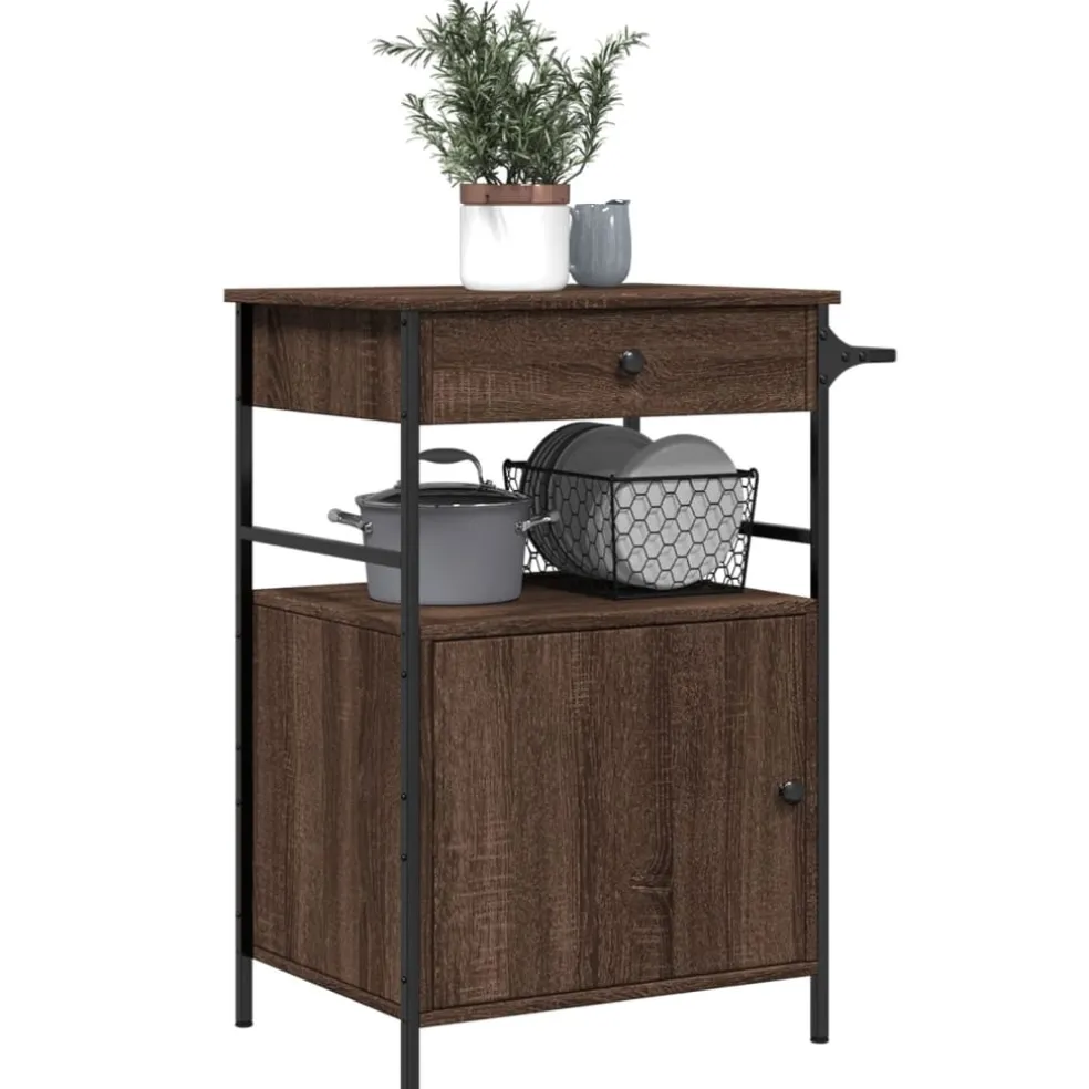 vidaXL Keukentrolley 56x43x89,5 cm bewerkt hout bruin eikenkleurig