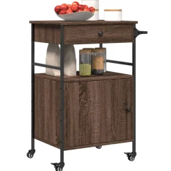vidaXL Keukentrolley 56x43x89,5 cm bewerkt hout bruin eikenkleurig