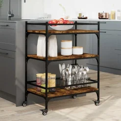 vidaXL Keukentrolley 65x40x86,5 cm bewerkt hout gerookt eikenkleurig