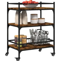 vidaXL Keukentrolley 65x40x86,5 cm bewerkt hout gerookt eikenkleurig