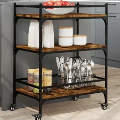 vidaXL Keukentrolley 65x40x86,5 cm bewerkt hout gerookt eikenkleurig