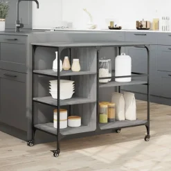 vidaXL Keukentrolley 100x45x89,5 cm bewerkt hout grijs sonoma eiken