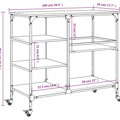 vidaXL Keukentrolley 100x45x89,5 cm bewerkt hout grijs sonoma eiken