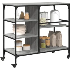 vidaXL Keukentrolley 100x45x89,5 cm bewerkt hout grijs sonoma eiken