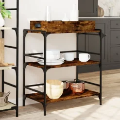 vidaXL Keukentrolley 81,5x41x92,5 cm bewerkt hout gerookt eikenkleurig