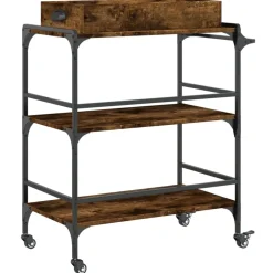 vidaXL Keukentrolley 81,5x41x92,5 cm bewerkt hout gerookt eikenkleurig