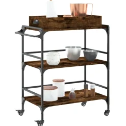 vidaXL Keukentrolley 81,5x41x92,5 cm bewerkt hout gerookt eikenkleurig