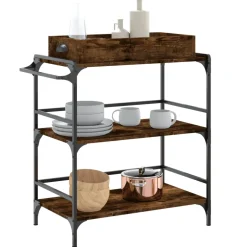 vidaXL Keukentrolley 81,5x41x92,5 cm bewerkt hout gerookt eikenkleurig