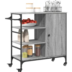 vidaXL Keukentrolley 100x50x95 cm bewerkt hout zwart
