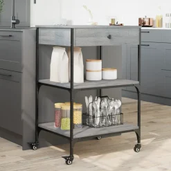 vidaXL Keukentrolley 102x50x95 cm bewerkt hout bruin eikenkleurig