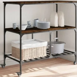 vidaXL Keukentrolley 100x50x95 cm bewerkt hout gerookt eikenkleurig