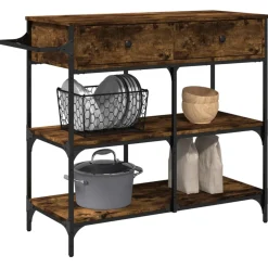 vidaXL Keukentrolley 105x42x95 cm bewerkt hout gerookt eikenkleurig