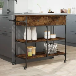 vidaXL Keukentrolley 105x42x95 cm bewerkt hout gerookt eikenkleurig