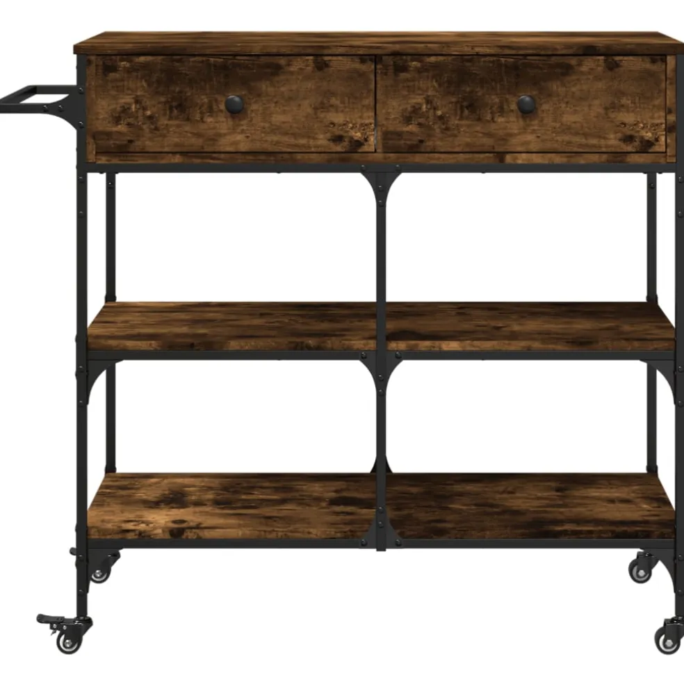 vidaXL Keukentrolley 105x42x95 cm bewerkt hout gerookt eikenkleurig