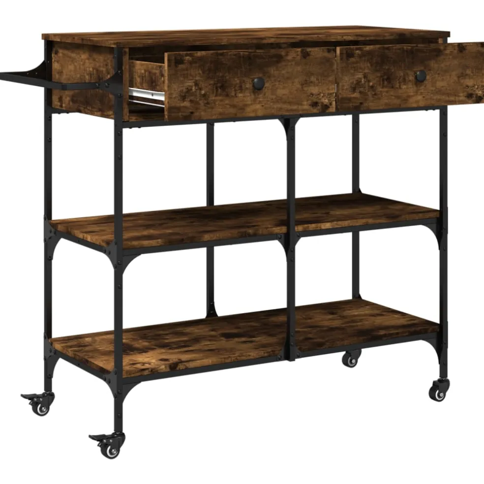 vidaXL Keukentrolley 105x42x95 cm bewerkt hout gerookt eikenkleurig
