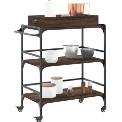 vidaXL Keukentrolley 81,5x41x92,5 cm bewerkt hout bruin eikenkleurig