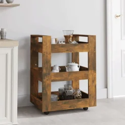 vidaXL Keukentrolley 60x45x80 cm bewerkt hout gerookt eikenkleurig