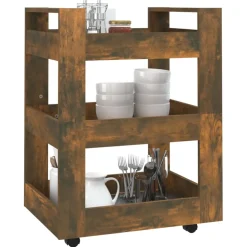vidaXL Keukentrolley 60x45x80 cm bewerkt hout gerookt eikenkleurig